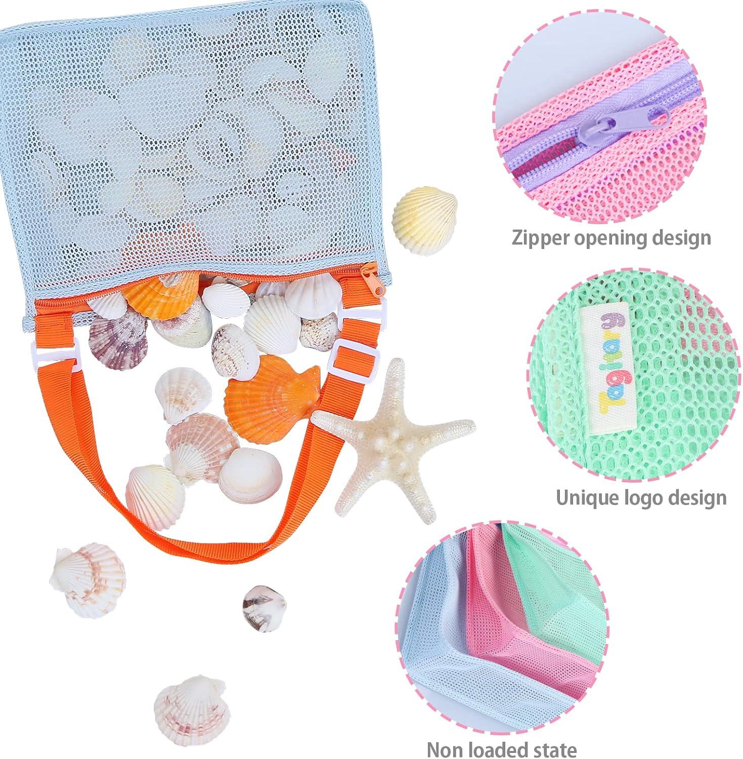 imageTagitary Beach Toy Mesh Beach Bag Kids Shell Collecting Bag Beach Sand Toy Totes for Holding Shells Beach Toys Sand Toys Swimming Accessories for Boys and GirlsOnly BagsA Set of 3BluePinkLight Green