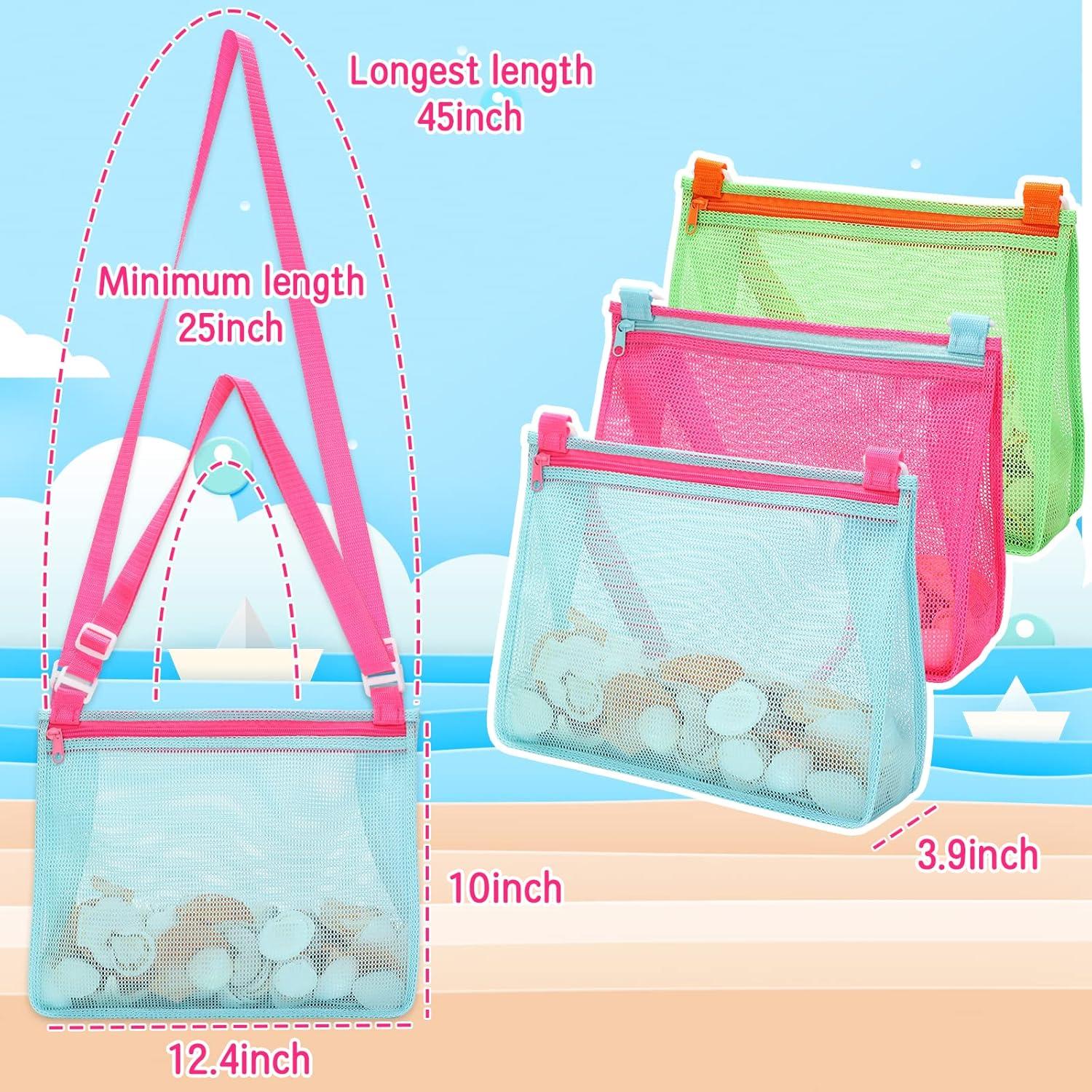 imageTagitary Beach Toy Mesh Beach Bag Kids Shell Collecting Bag Beach Sand Toy Totes for Holding Shells Beach Toys Sand Toys Swimming Accessories for Boys and GirlsOnly BagsA Set of 3Greenlight Pinkblue
