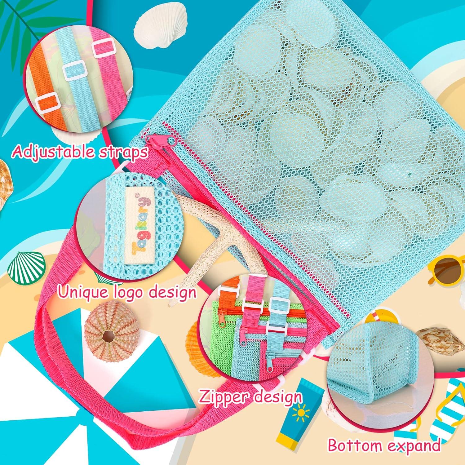 imageTagitary Beach Toy Mesh Beach Bag Kids Shell Collecting Bag Beach Sand Toy Totes for Holding Shells Beach Toys Sand Toys Swimming Accessories for Boys and GirlsOnly BagsA Set of 3Light Pinkbluegreen