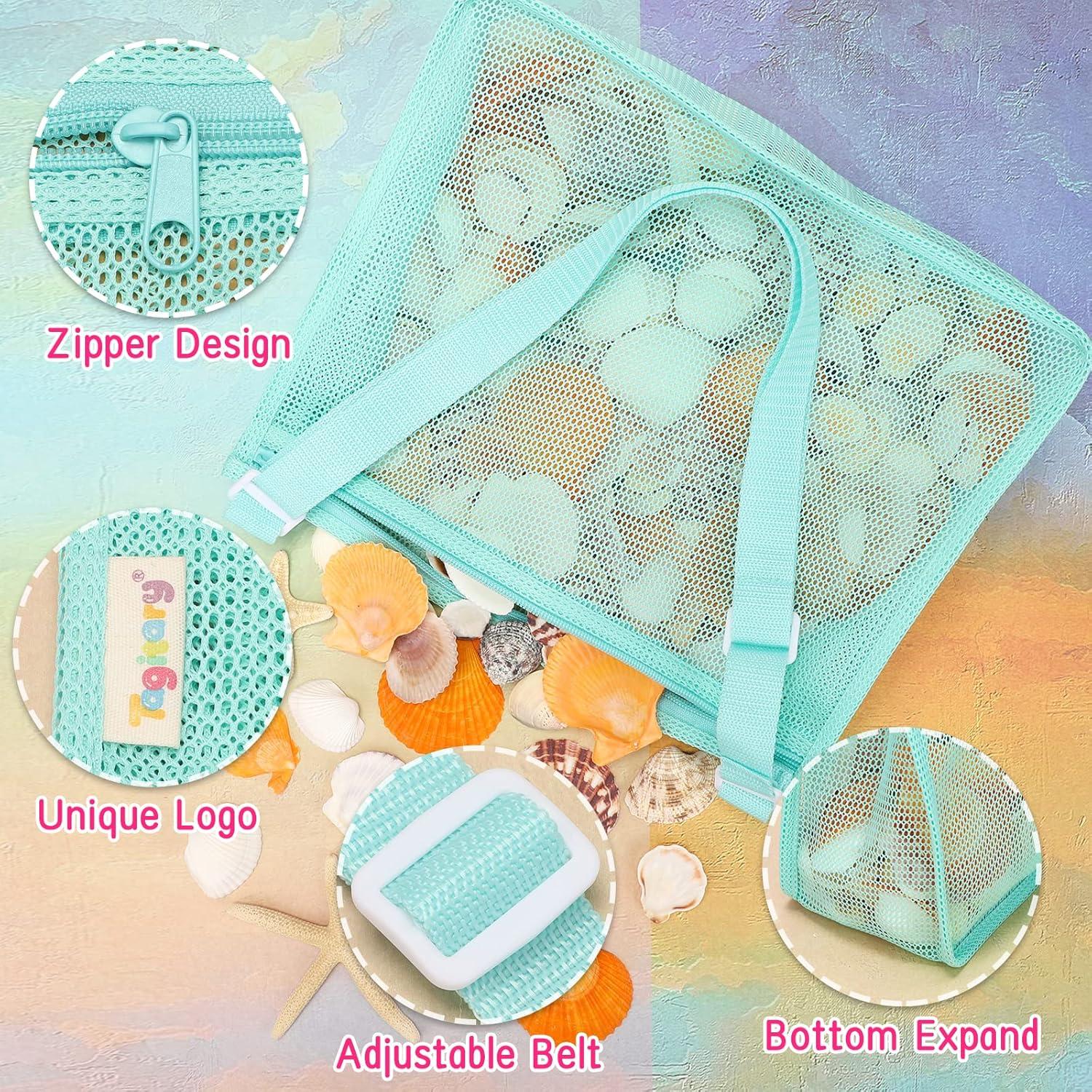 imageTagitary Beach Toy Mesh Beach Bag Kids Shell Collecting Bag Beach Sand Toy Totes for Holding Shells Beach Toys Sand Toys Swimming Accessories for Boys and GirlsOnly BagsA Set of 3Lilac Purplearuba Bluerose Pink