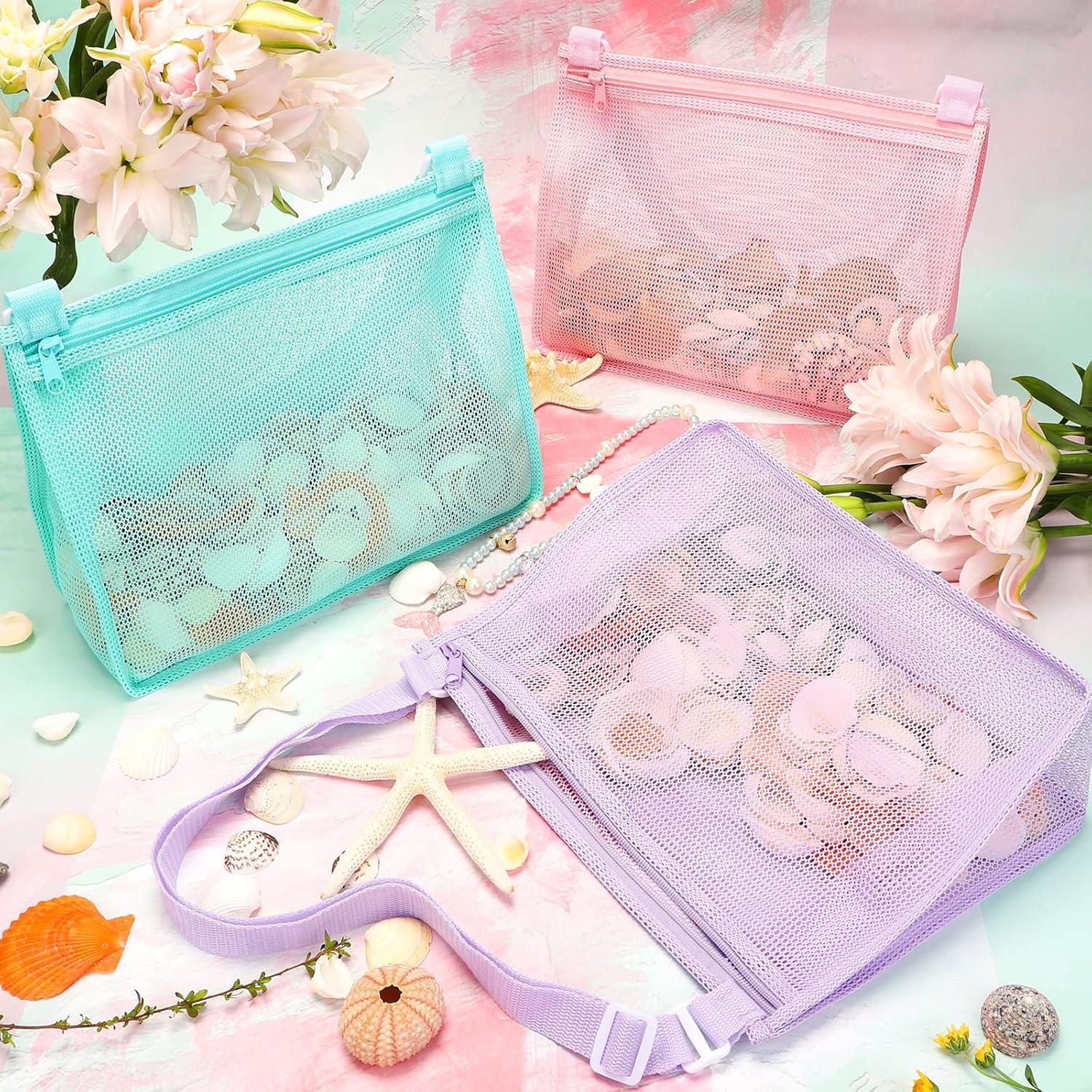imageTagitary Beach Toy Mesh Beach Bag Kids Shell Collecting Bag Beach Sand Toy Totes for Holding Shells Beach Toys Sand Toys Swimming Accessories for Boys and GirlsOnly BagsA Set of 3Lilac Purplearuba Bluerose Pink