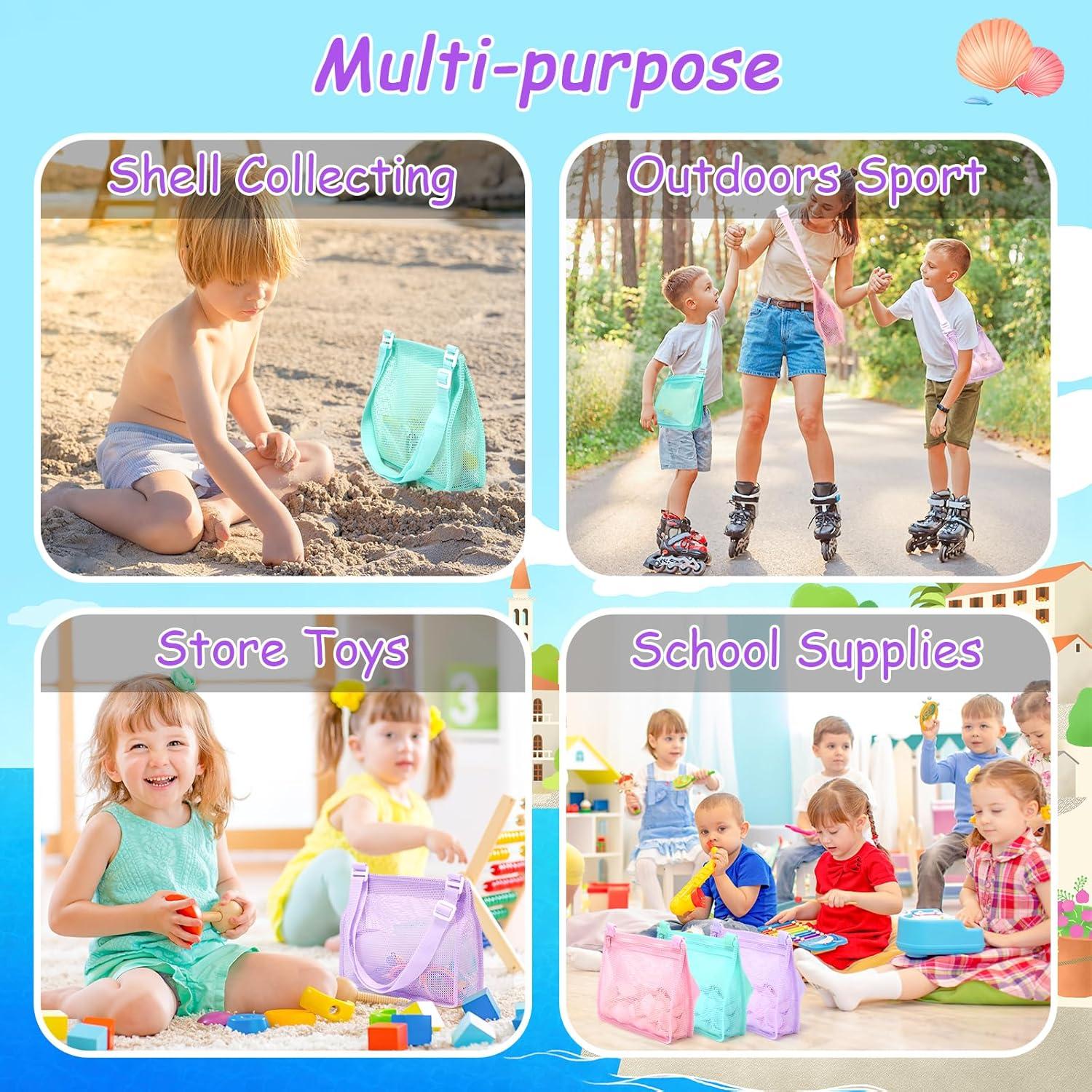 imageTagitary Beach Toy Mesh Beach Bag Kids Shell Collecting Bag Beach Sand Toy Totes for Holding Shells Beach Toys Sand Toys Swimming Accessories for Boys and GirlsOnly BagsA Set of 3Rose Pinklilac Purplearuba Blue