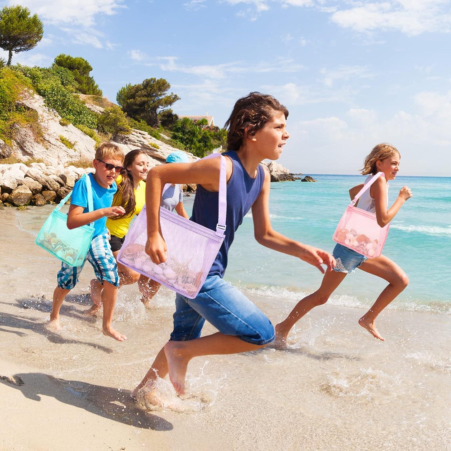 imageTagitary Beach Toy Mesh Beach Bag Kids Shell Collecting Bag Beach Sand Toy Totes for Holding Shells Beach Toys Sand Toys Swimming Accessories for Boys and GirlsOnly BagsA Set of 3Lilac Purplearuba Bluerose Pink