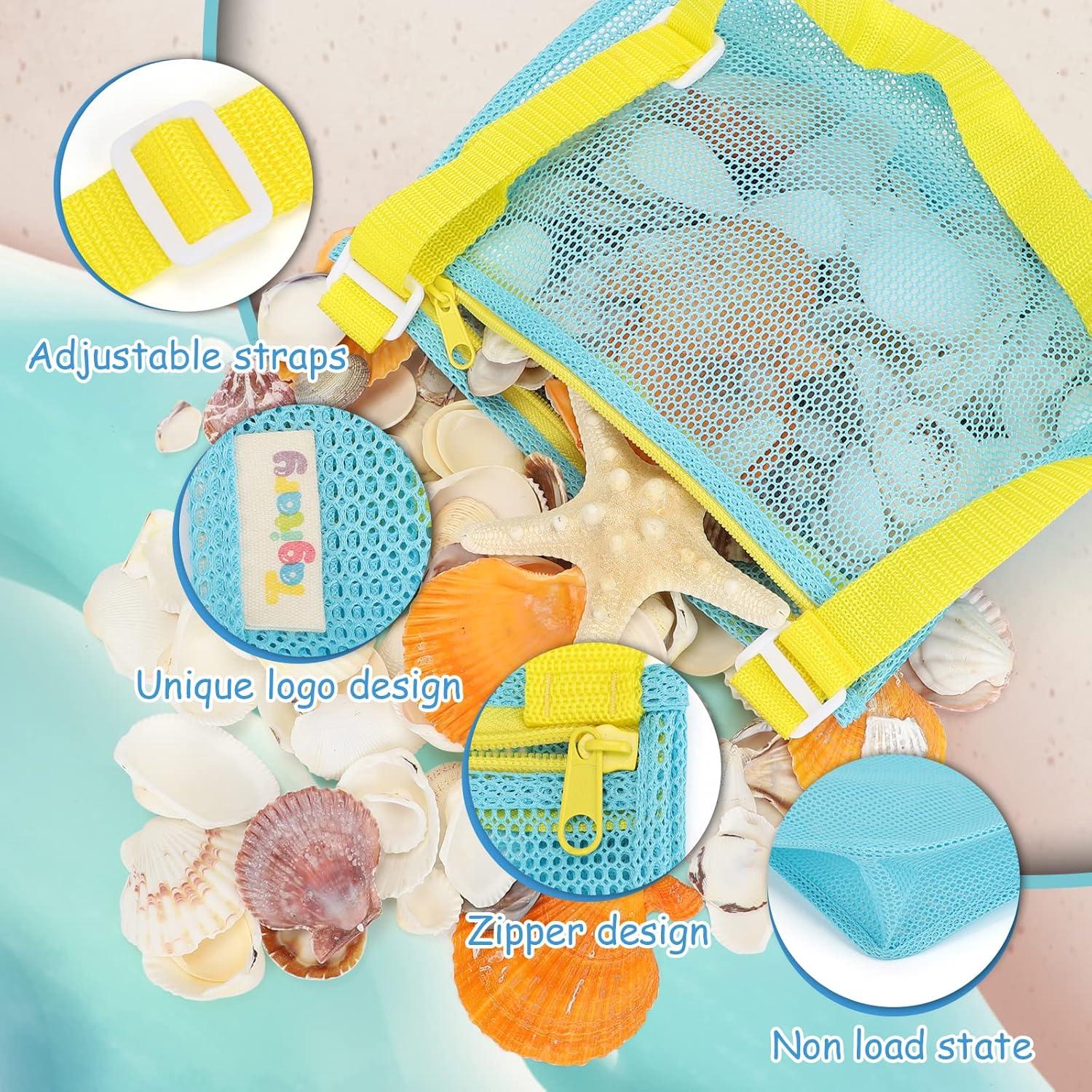 imageTagitary Beach Toy Mesh Beach Bag Kids Shell Collecting Bag Beach Sand Toy Totes for Holding Shells Beach Toys Sand Toys Swimming Accessories for Boys and GirlsOnly BagsA Set of 3Orangegreenblue