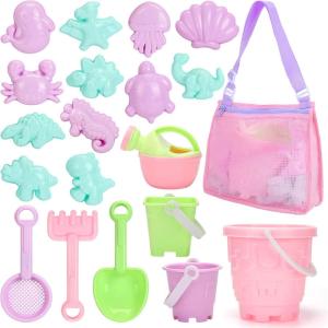 imageTagitary Beach Sand Toys Set for Kids 310 with Bucket Watering Can Shovel Rake Sand Molds Beach Shell BagApink