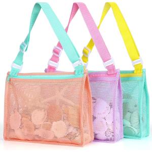 imageTagitary Beach Toy Mesh Beach Bag Kids Shell Collecting Bag Beach Sand Toy Seashell Bags Swimming Accessories for Boys and GirlsOnly BagsA Set of 3Mintpeachlavender