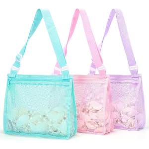imageTagitary Beach Toy Mesh Beach Bag Kids Shell Collecting Bag Beach Sand Toy Totes for Holding Shells Beach Toys Sand Toys Swimming Accessories for Boys and GirlsOnly BagsA Set of 3Rose Pinklilac Purplearuba Blue