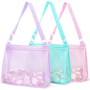 imageTagitary Beach Toy Mesh Beach Bag Kids Shell Collecting Bag Beach Sand Toy Totes for Holding Shells Beach Toys Sand Toys Swimming Accessories for Boys and GirlsOnly BagsA Set of 3Lilac Purplearuba Bluerose Pink