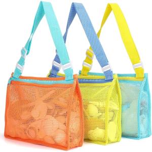 imageTagitary Beach Toy Mesh Beach Bag Kids Shell Collecting Bag Beach Sand Toy Totes for Holding Shells Beach Toys Sand Toys Swimming Accessories for Boys and GirlsOnly BagsA Set of 3Orangegreenblue
