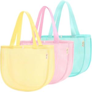 imageTagitary Beach Toy Mesh Beach Shell Bags for Kids Sand Toys Kids Beach Essential Treasure Bag Swimming Pool Bag Beach Gift for Boys and GirlsOnly BagsA Set of 3