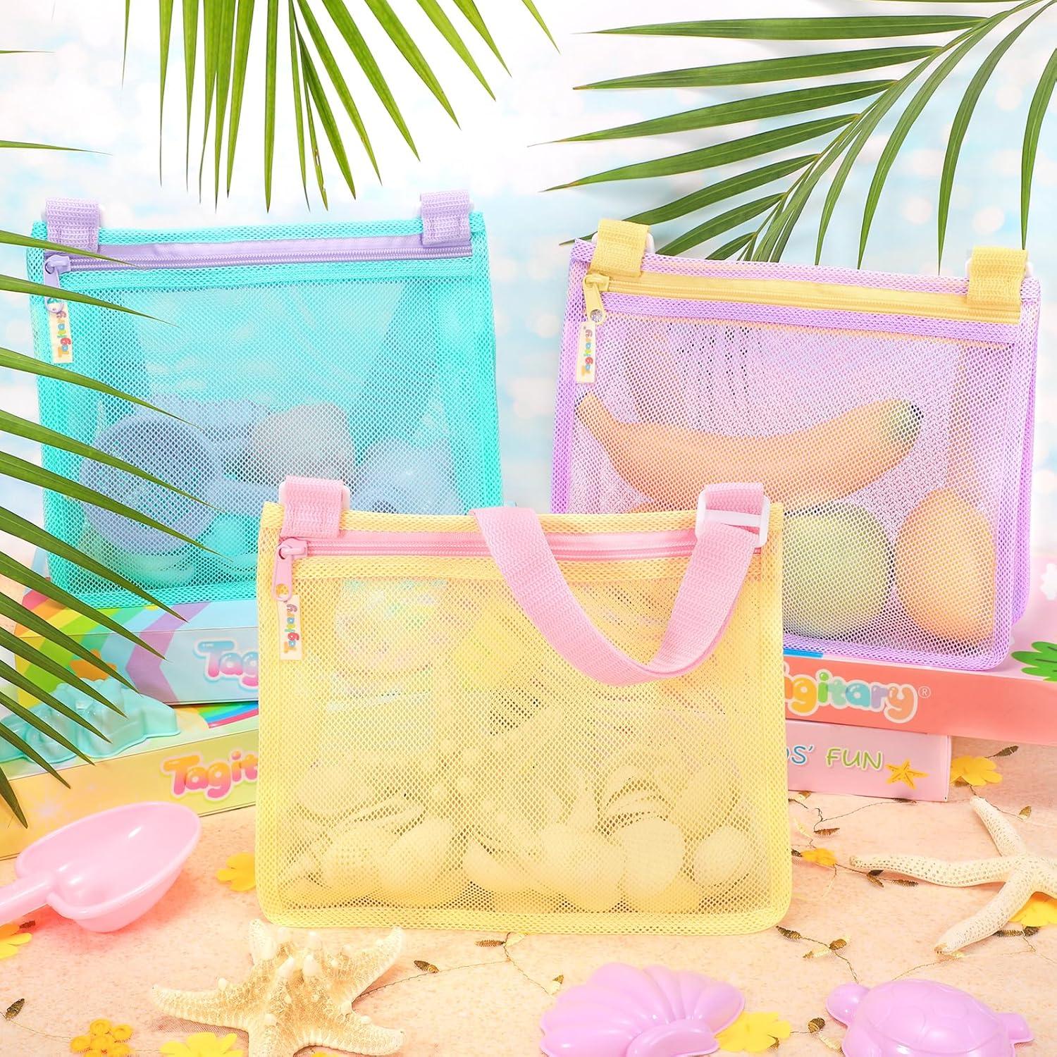 imageTagitary Beach Toys Mesh Beach Bags Sand Toys Kids Seashell Bag with ZipperOutdoor Toys Travel Summer Must Have Accessories for Boys and GirlsOnly Bags