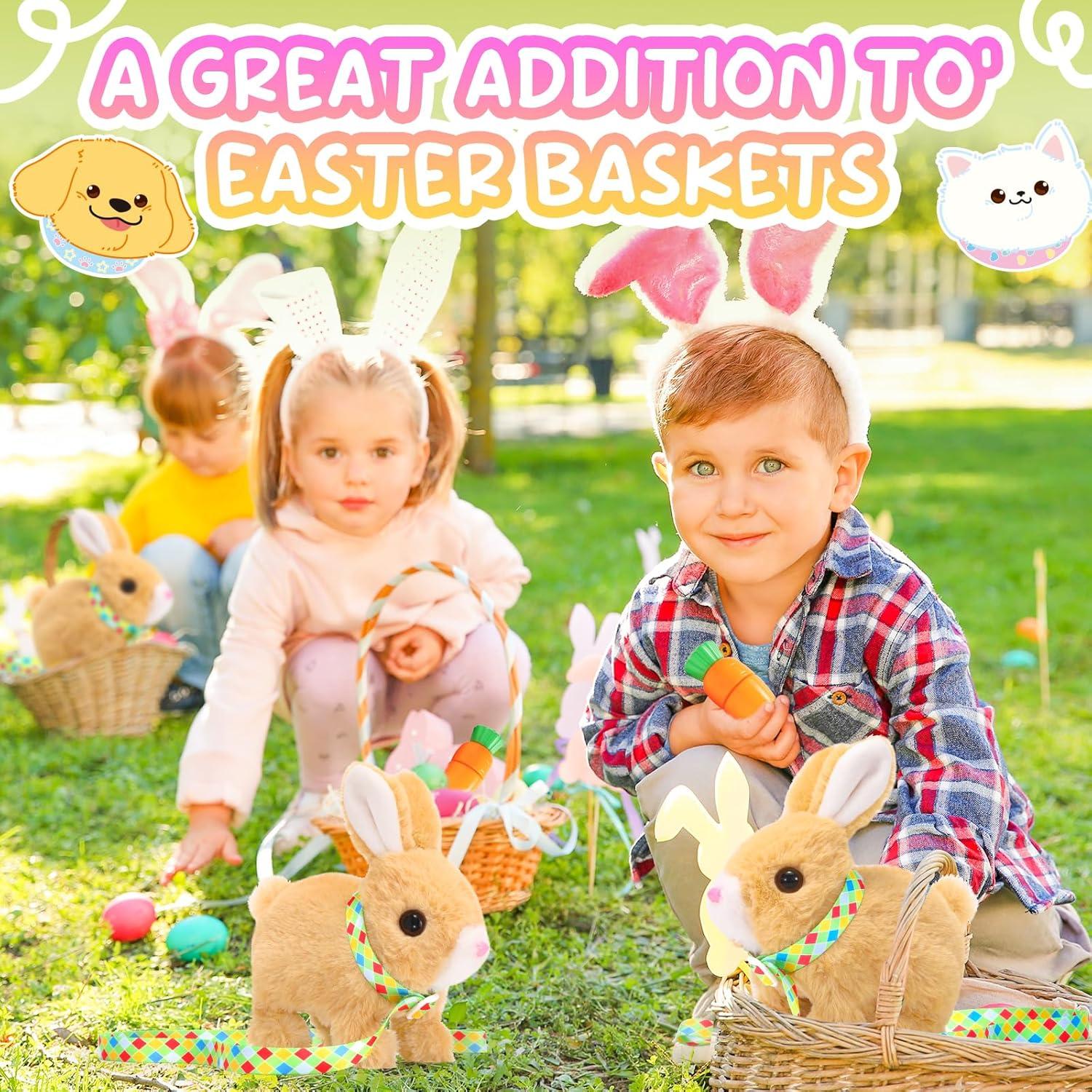 imageTagitary Plush Toys Bunny Electronic Toy with SoundsWiggling EarsHoppingTwitching Mouth and Nose Interactive Rabbit Toy for Kids with LeashEaster Birthday Gift for Toddlers KidsYellow