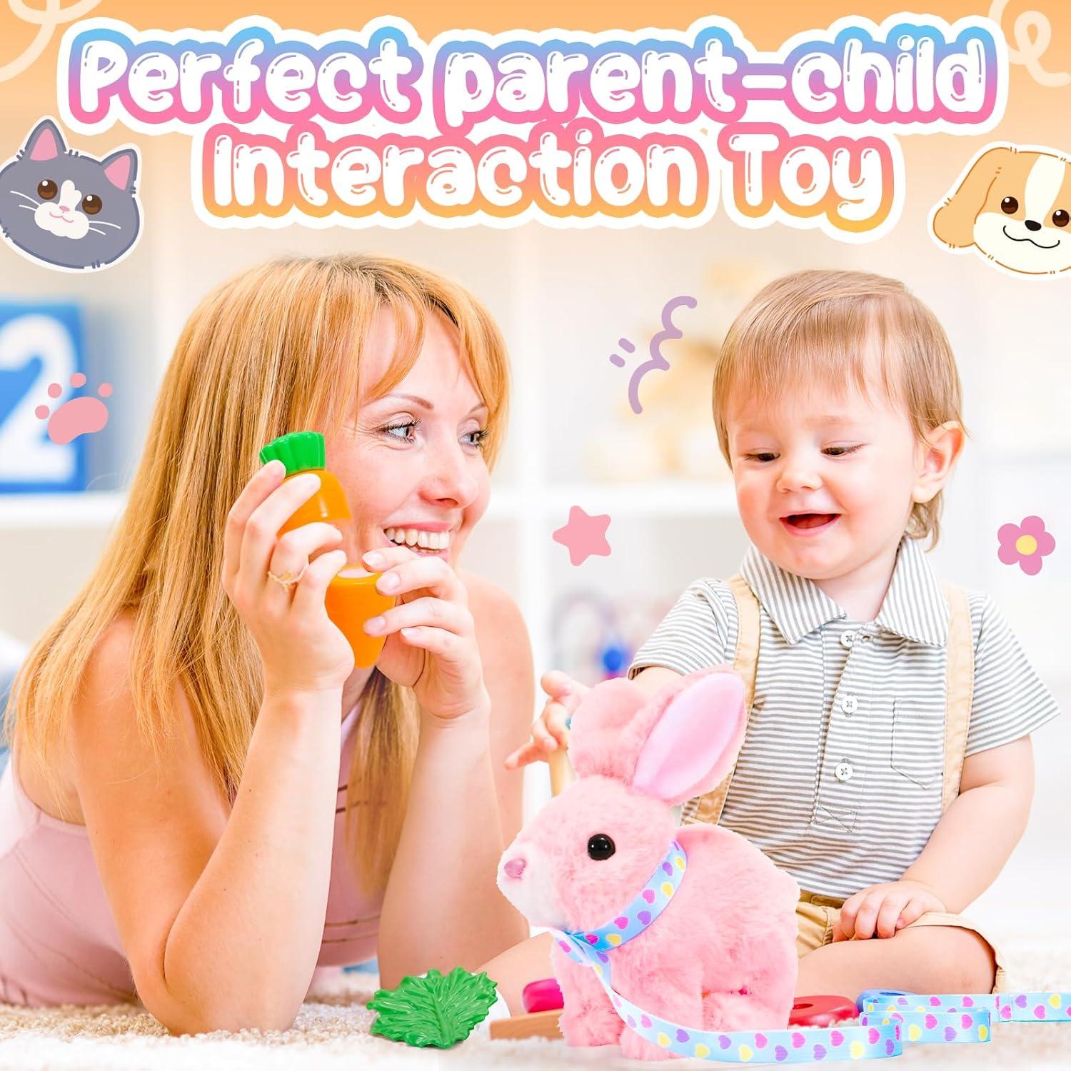 imageTagitary Plush Toys Bunny Electronic Toy with SoundsWiggling EarsHoppingTwitching Mouth and Nose Interactive Rabbit Toy for Kids with LeashEaster Birthday Gift for Toddlers KidsPink