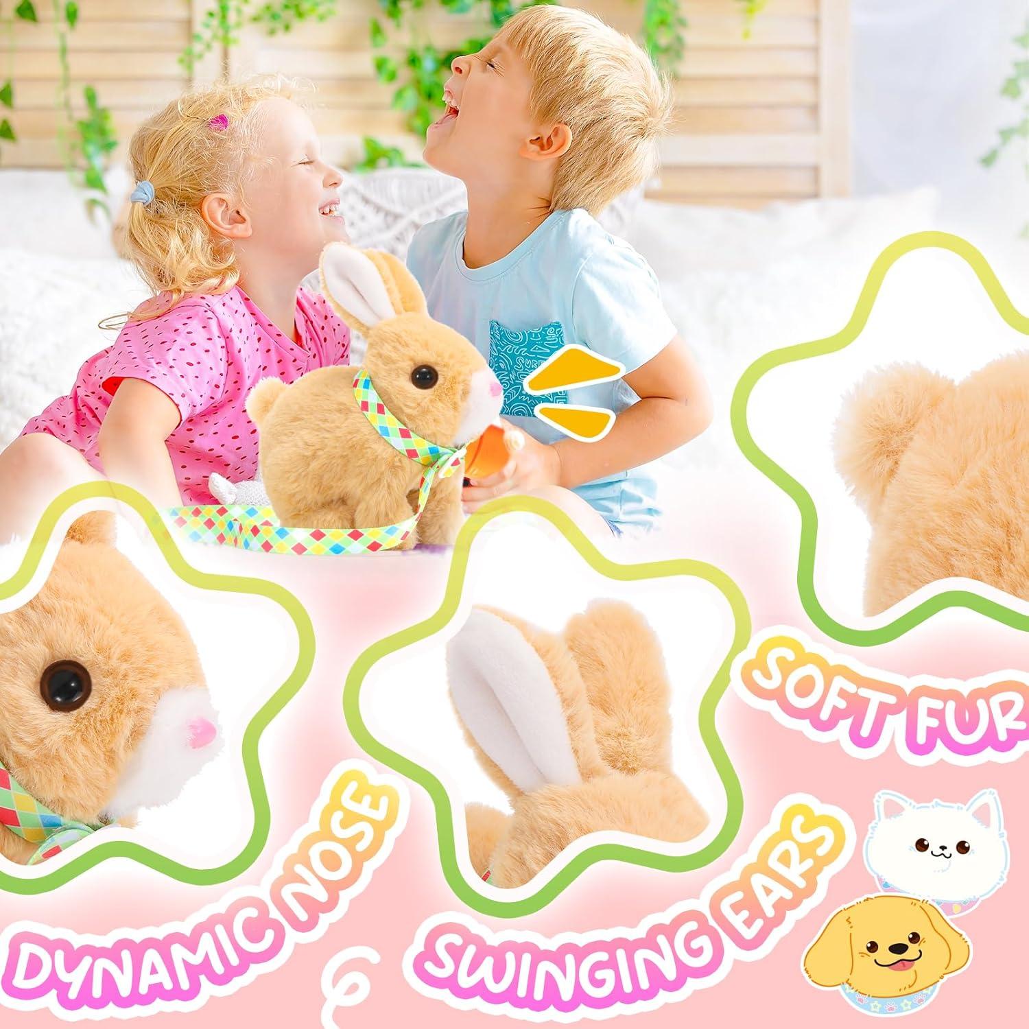 imageTagitary Plush Toys Bunny Electronic Toy with SoundsWiggling EarsHoppingTwitching Mouth and Nose Interactive Rabbit Toy for Kids with LeashEaster Birthday Gift for Toddlers KidsYellow