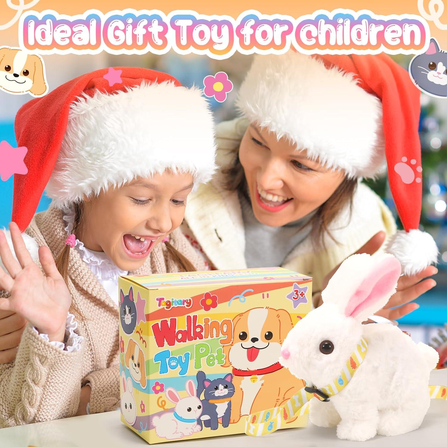 imageTagitary Plush Toys Bunny Electronic Toy with SoundsWiggling EarsHoppingTwitching Mouth and Nose Interactive Rabbit Toy for Kids with LeashEaster Birthday Gift for Toddlers KidsWhite