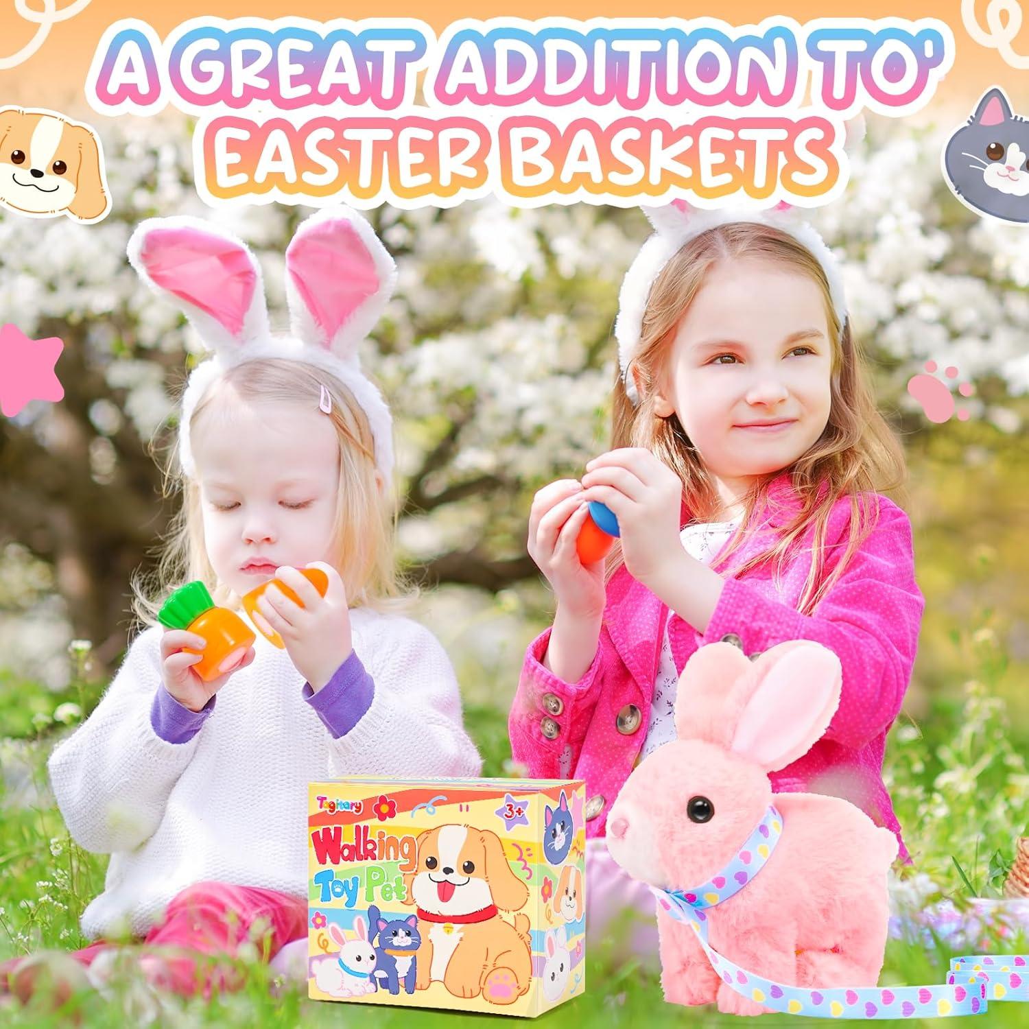 imageTagitary Plush Toys Bunny Electronic Toy with SoundsWiggling EarsHoppingTwitching Mouth and Nose Interactive Rabbit Toy for Kids with LeashEaster Birthday Gift for Toddlers KidsPink