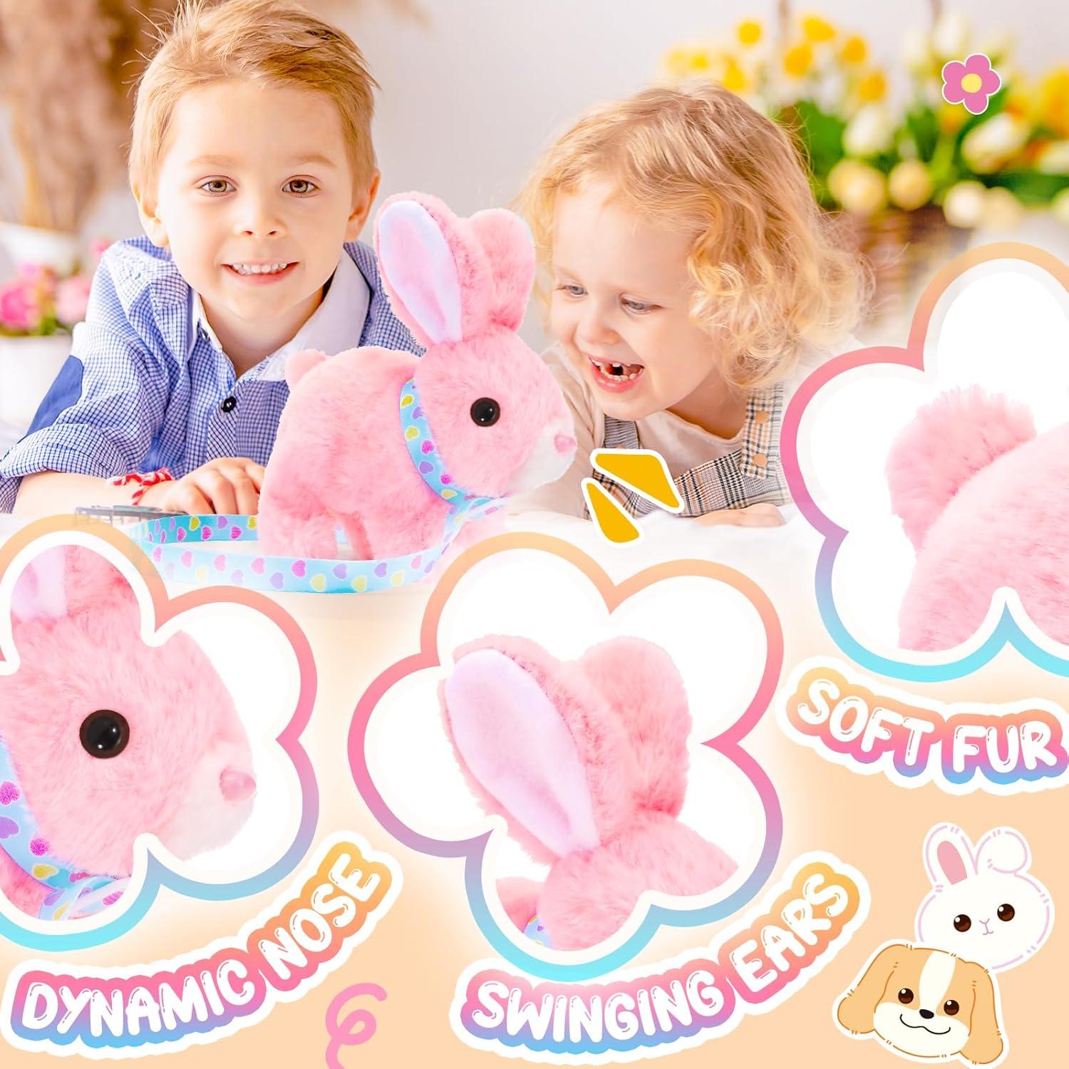 imageTagitary Plush Toys Bunny Electronic Toy with SoundsWiggling EarsHoppingTwitching Mouth and Nose Interactive Rabbit Toy for Kids with LeashEaster Birthday Gift for Toddlers KidsPink
