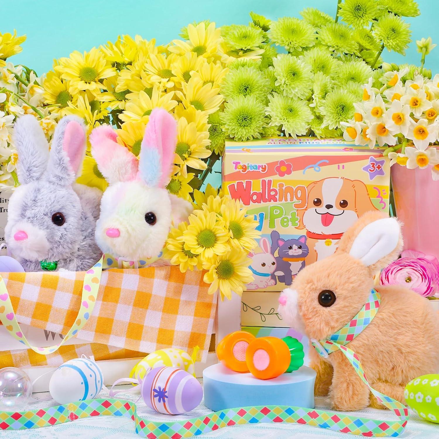 imageTagitary Plush Toys Bunny Electronic Toy with SoundsWiggling EarsHoppingTwitching Mouth and Nose Interactive Rabbit Toy for Kids with LeashEaster Birthday Gift for Toddlers KidsYellow