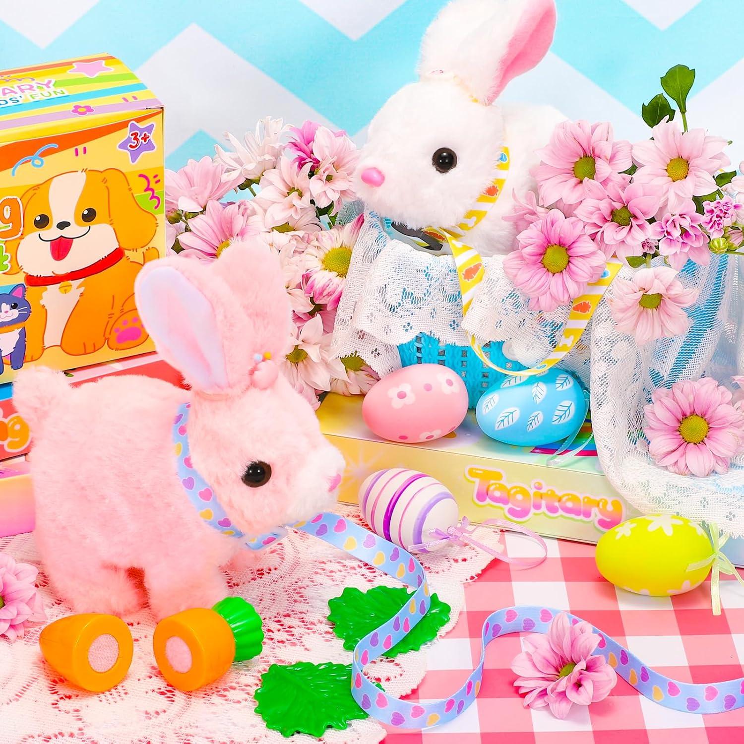 imageTagitary Plush Toys Bunny Electronic Toy with SoundsWiggling EarsHoppingTwitching Mouth and Nose Interactive Rabbit Toy for Kids with LeashEaster Birthday Gift for Toddlers KidsPink