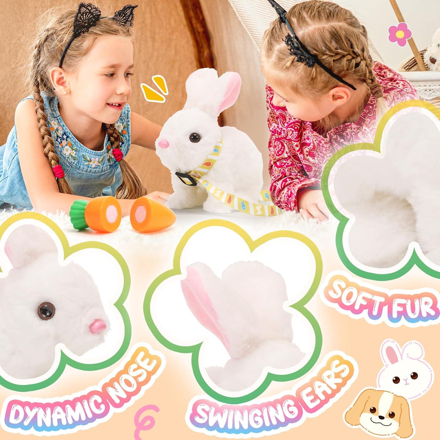 imageTagitary Plush Toys Bunny Electronic Toy with SoundsWiggling EarsHoppingTwitching Mouth and Nose Interactive Rabbit Toy for Kids with LeashEaster Birthday Gift for Toddlers KidsWhite