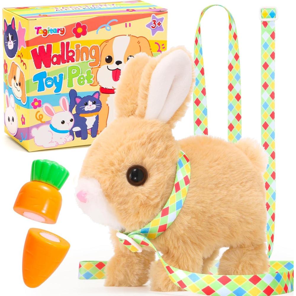 imageTagitary Plush Toys Bunny Electronic Toy with SoundsWiggling EarsHoppingTwitching Mouth and Nose Interactive Rabbit Toy for Kids with LeashEaster Birthday Gift for Toddlers KidsYellow