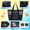 imageTagitary Mesh Beach Bag with Zipper Large Beach Tote Waterproof Sandproof with 8 Pockets for Toys Pool Bag Beach AccessoriesBlack
