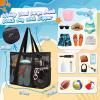 imageTagitary Mesh Beach Bag with Zipper Large Beach Tote Waterproof Sandproof with 8 Pockets for Toys Pool Bag Beach AccessoriesBlack