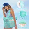 imageTagitary Mesh Beach Bag with Zipper Large Beach Tote Waterproof Sandproof with 8 Pockets for Toys Pool Bag Beach AccessoriesBlue