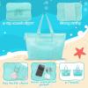 imageTagitary Mesh Beach Bag with Zipper Large Beach Tote Waterproof Sandproof with 8 Pockets for Toys Pool Bag Beach AccessoriesBlue