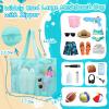 imageTagitary Mesh Beach Bag with Zipper Large Beach Tote Waterproof Sandproof with 8 Pockets for Toys Pool Bag Beach AccessoriesBlue