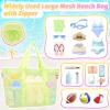 imageTagitary Mesh Beach Bag with Zipper Large Beach Tote Waterproof Sandproof with 8 Pockets for Toys Pool Bag Beach AccessoriesGreen