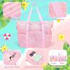 imageTagitary Mesh Beach Bag with Zipper Large Beach Tote Waterproof Sandproof with 8 Pockets for Toys Pool Bag Beach AccessoriesPink