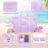 imageTagitary Mesh Beach Bag with Zipper Large Beach Tote Waterproof Sandproof with 8 Pockets for Toys Pool Bag Beach AccessoriesPurple
