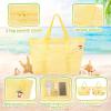 imageTagitary Mesh Beach Bag with Zipper Large Beach Tote Waterproof Sandproof with 8 Pockets for Toys Pool Bag Beach AccessoriesYellow