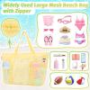 imageTagitary Mesh Beach Bag with Zipper Large Beach Tote Waterproof Sandproof with 8 Pockets for Toys Pool Bag Beach AccessoriesYellow