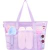 imageTagitary Mesh Beach Bag with Zipper Large Beach Tote Waterproof Sandproof with 8 Pockets for Toys Pool Bag Beach AccessoriesPurple