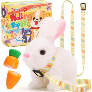imageTagitary Plush Toys Bunny Electronic Toy with SoundsWiggling EarsHoppingTwitching Mouth and Nose Interactive Rabbit Toy for Kids with LeashEaster Birthday Gift for Toddlers KidsWhite