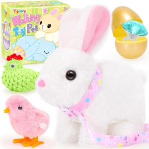 imageTagitary Plush Toys Interactive Bunny for Kids That Wiggling EarsHoppingTwitching Nose with SoundsRealistic Rabbit Toy with LeashGolden EggWind Up ToysEaster Birthday Gift for ToddlersWhite