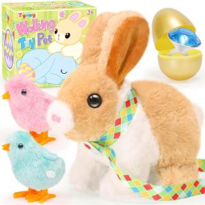 imageTagitary Plush Toys Interactive Bunny for Kids That Wiggling EarsHoppingTwitching Nose with SoundsRealistic Rabbit Toy with LeashGolden EggWind Up ToysEaster Birthday Gift for ToddlersYellow
