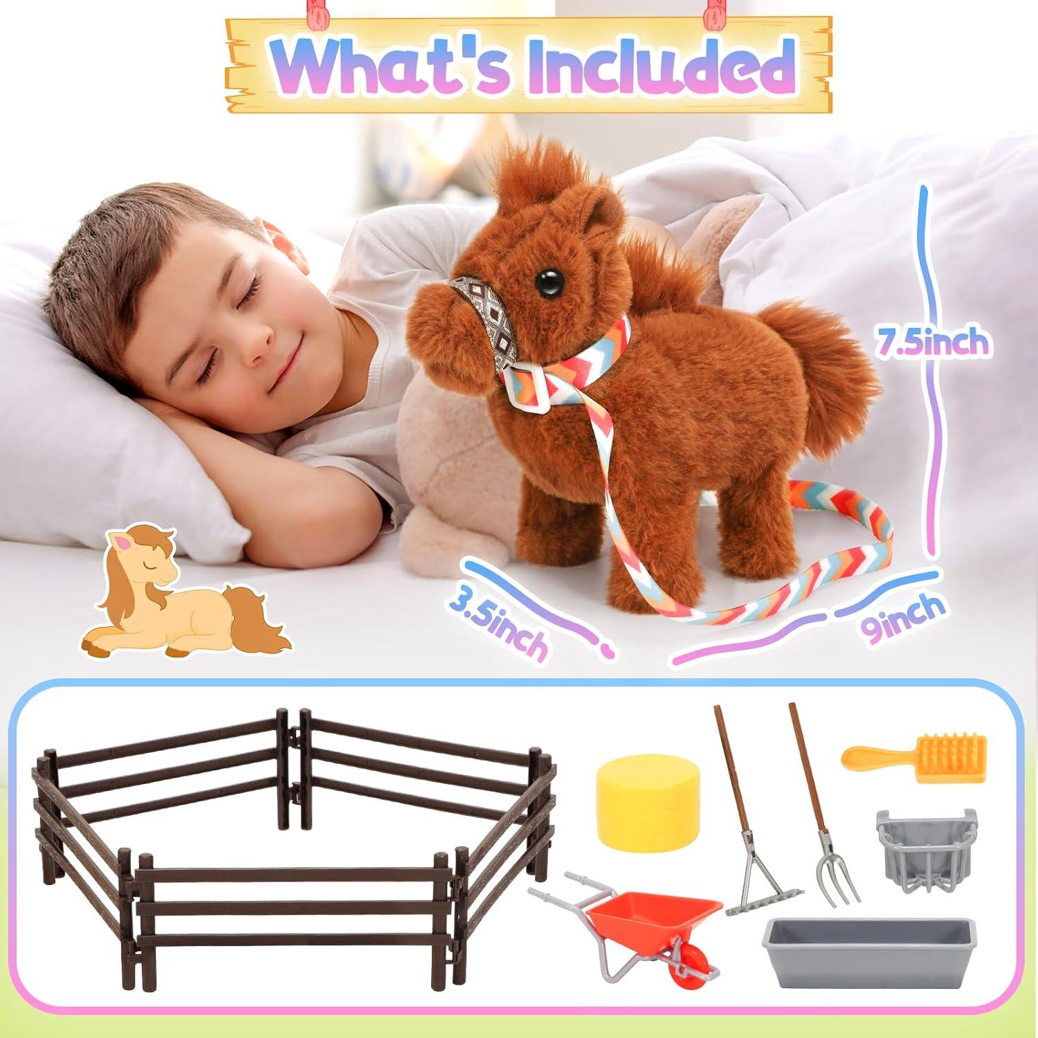 imageTagitary Plush Horse Toys for KidsElectronic Interactive Plush Toys with Leash That Making SoundsWalkingand Wagging TailStuffed Horse Realistic Pet for Boys GirlsBrown