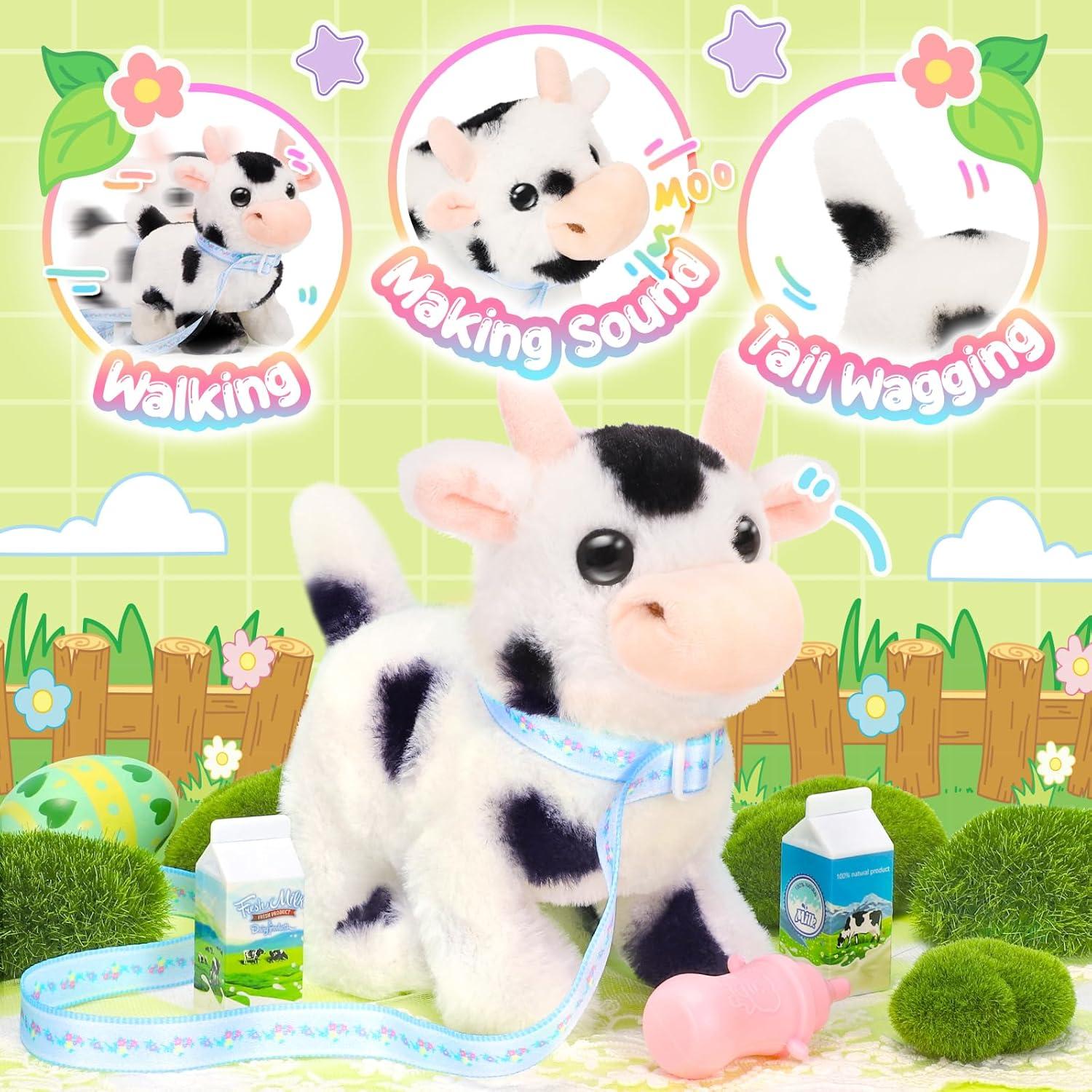 imageTagitary Plush Toys Interactive Toys Cow for KidsWalking Pet Toys Can Make SoundsWag Tail and Nod Head Realistic Stuffed Cattle Toys Birthday Gift for Kids Toddlers