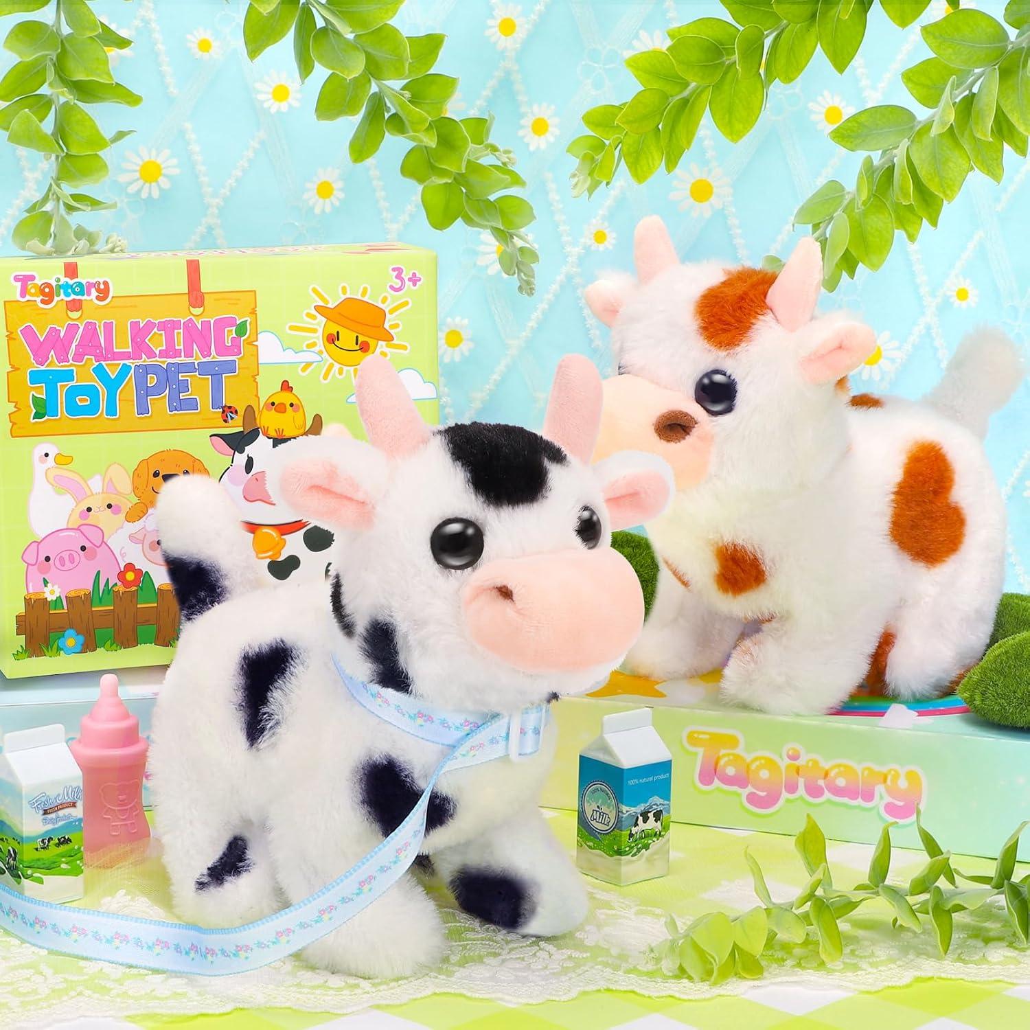 imageTagitary Plush Toys Interactive Toys Cow for KidsWalking Pet Toys Can Make SoundsWag Tail and Nod Head Realistic Stuffed Cattle Toys Birthday Gift for Kids Toddlers