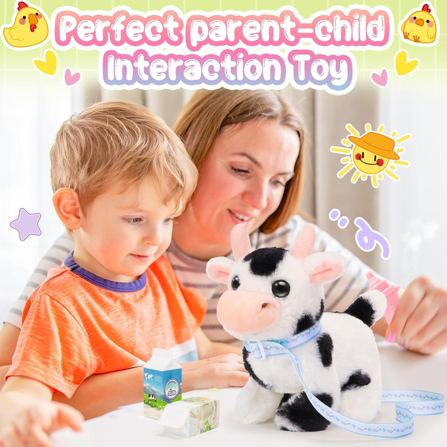 imageTagitary Plush Toys Interactive Toys Cow for KidsWalking Pet Toys Can Make SoundsWag Tail and Nod Head Realistic Stuffed Cattle Toys Birthday Gift for Kids Toddlers