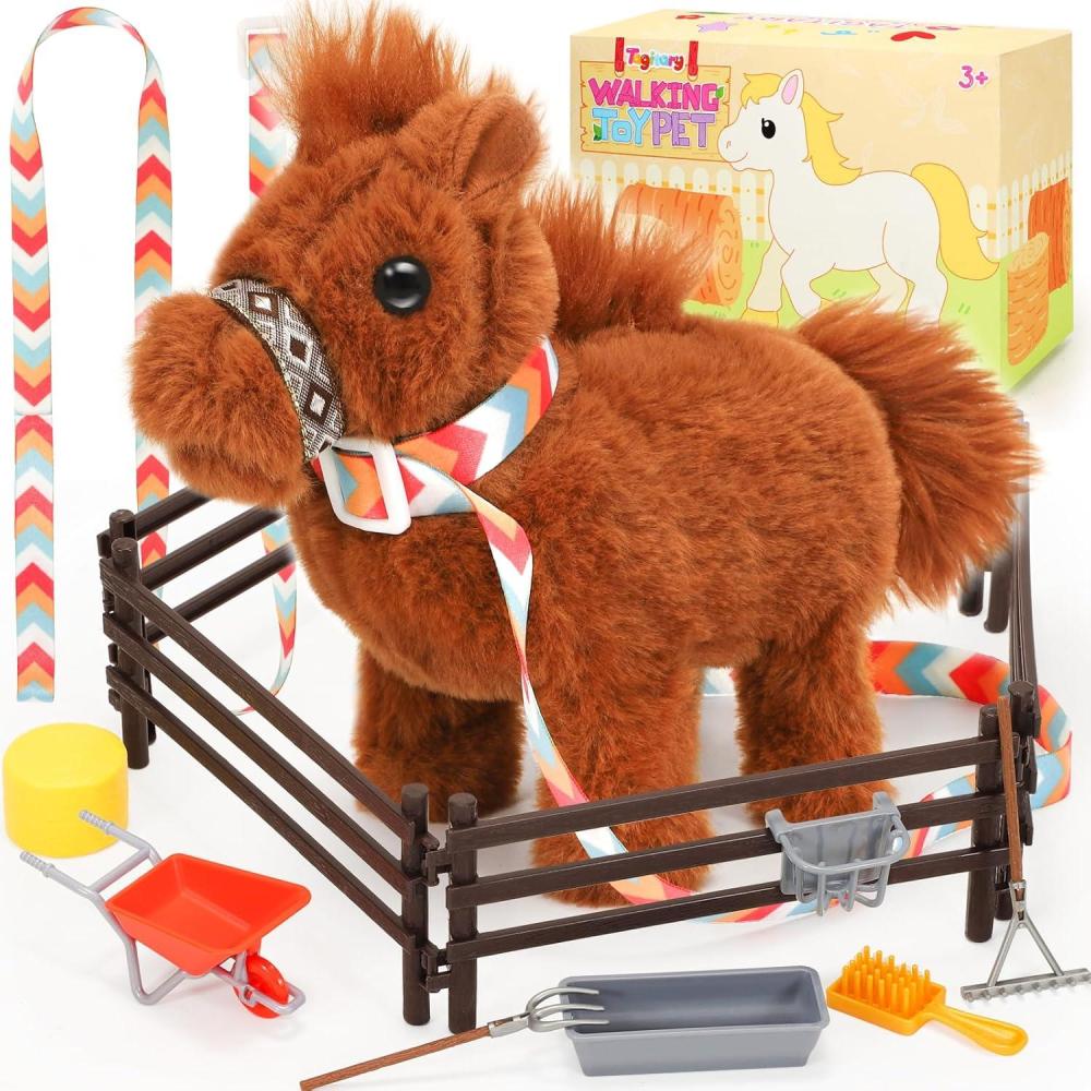 imageTagitary Plush Horse Toys for KidsElectronic Interactive Plush Toys with Leash That Making SoundsWalkingand Wagging TailStuffed Horse Realistic Pet for Boys GirlsBrown