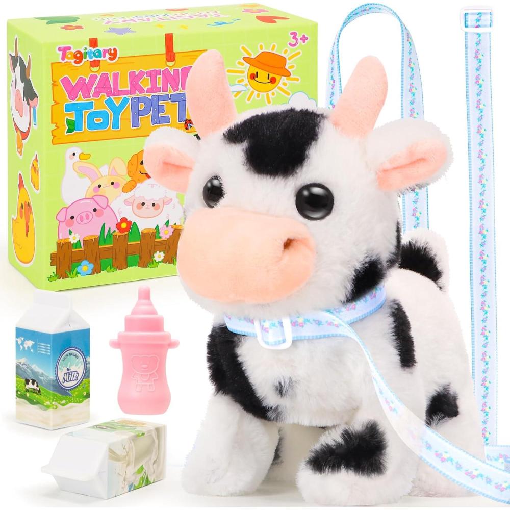 imageTagitary Plush Toys Interactive Toys Cow for KidsWalking Pet Toys Can Make SoundsWag Tail and Nod Head Realistic Stuffed Cattle Toys Birthday Gift for Kids Toddlers