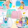 imageTagitary Beach Toys Kids Beach Bag Tote with DrawstringYellow Purple Mesh Bag Travel Beach Essentials for Kids Swim Pool Gym Bag Camping Accessories Toys Storage Lightweight Foldable Birthday GiftsPink Blue