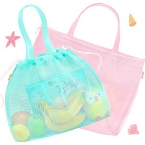 imageTagitary Beach Toys Kids Beach Bag Tote with DrawstringYellow Purple Mesh Bag Travel Beach Essentials for Kids Swim Pool Gym Bag Camping Accessories Toys Storage Lightweight Foldable Birthday GiftsPink Blue
