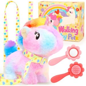 imageTagitary Plush Toy Unicorn Stuffed Toys for Kids with SoundsWalkingTail Wagging and Head NoddingInteractive Unicorn Toy for Kids with LeashChristmas Birthday Gift for Toddlers KidsA