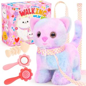 imageTagitary Plush Toys Electronic Toy Cat That Walking and MeowingTail Wagging Interactive Toy Cat for Kids with LeashEaster Christmas Birthday Gift for Toddlers KidsB