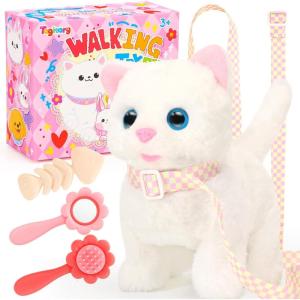 imageTagitary Plush Toys Electronic Toy Cat That Walking and MeowingTail Wagging Interactive Toy Cat for Kids with LeashEaster Christmas Birthday Gift for Toddlers KidsA